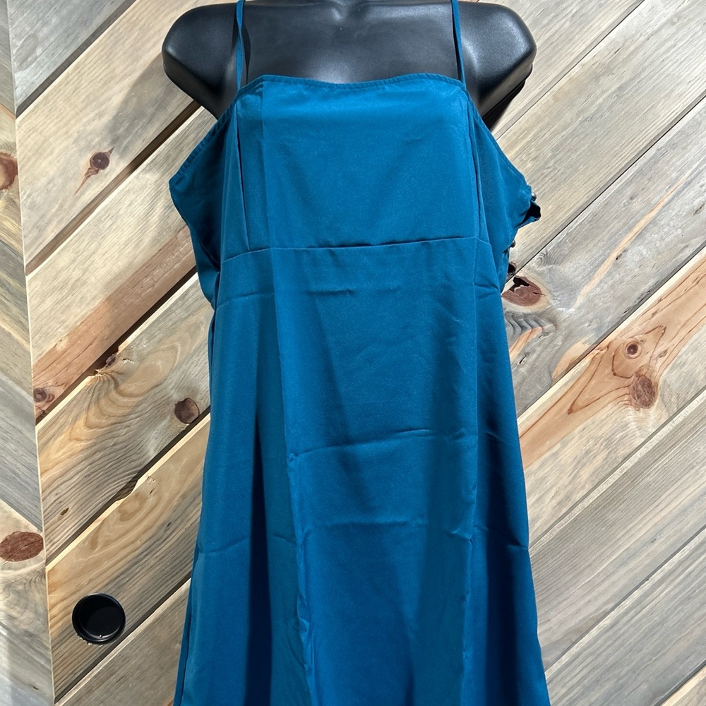 Free People USA Teal Adjustable Spaghetti Strap Side Button Up Nighty Dress Slip
